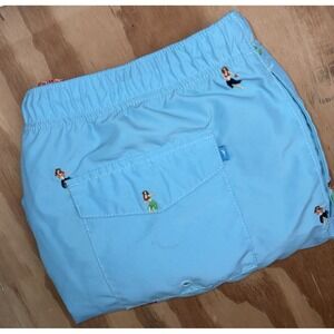 Tommy‎ Bahama Naples Swim Trunks Blue Embroidered Hula Girl Aloha Hawaiian Large